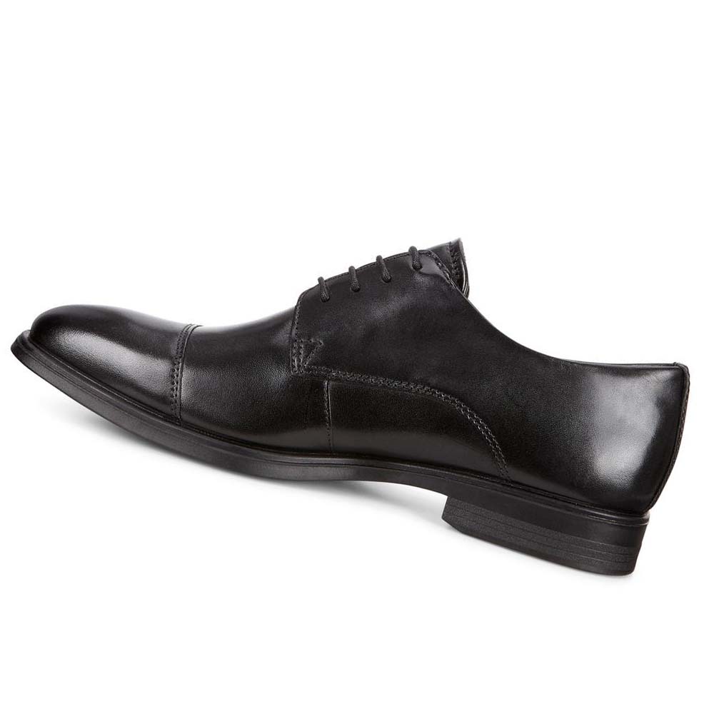 Men's Ecco Melbourne Cap Toe Tie Dress Shoes Black | Canada 521SGL